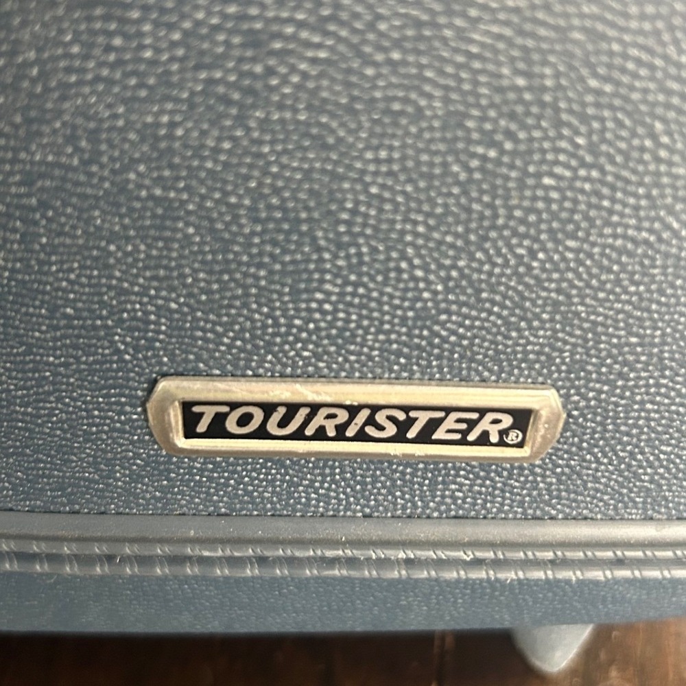 Vintage American Tourister Train Case Blue Hard Shell Floral Travel Luggage 60s - Picture 4 of 16
